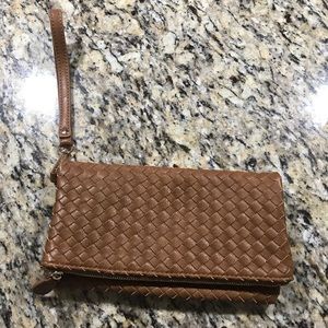 Brown braided clutch